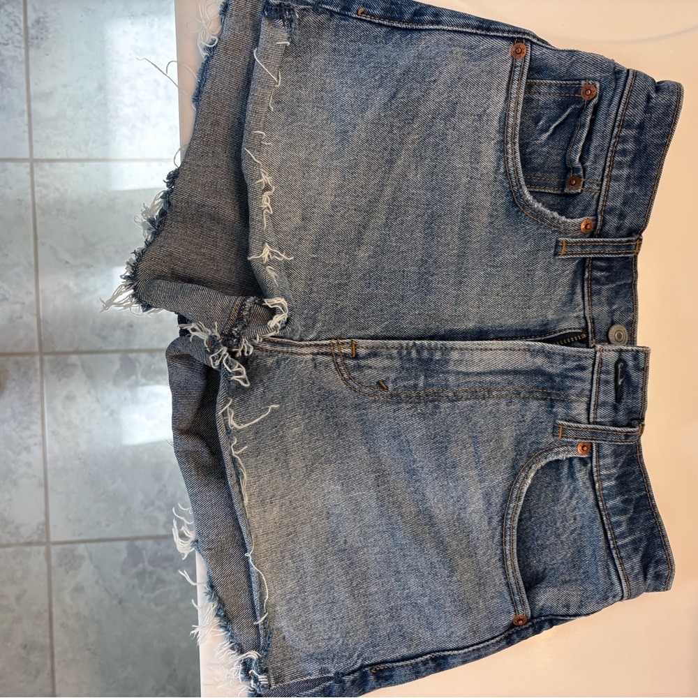 Abercrombie & Fitch Dark Blue High-Rise Denim Shorts - Picture 2 of 3